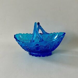 1960s Fenton blue Glass Art Basket